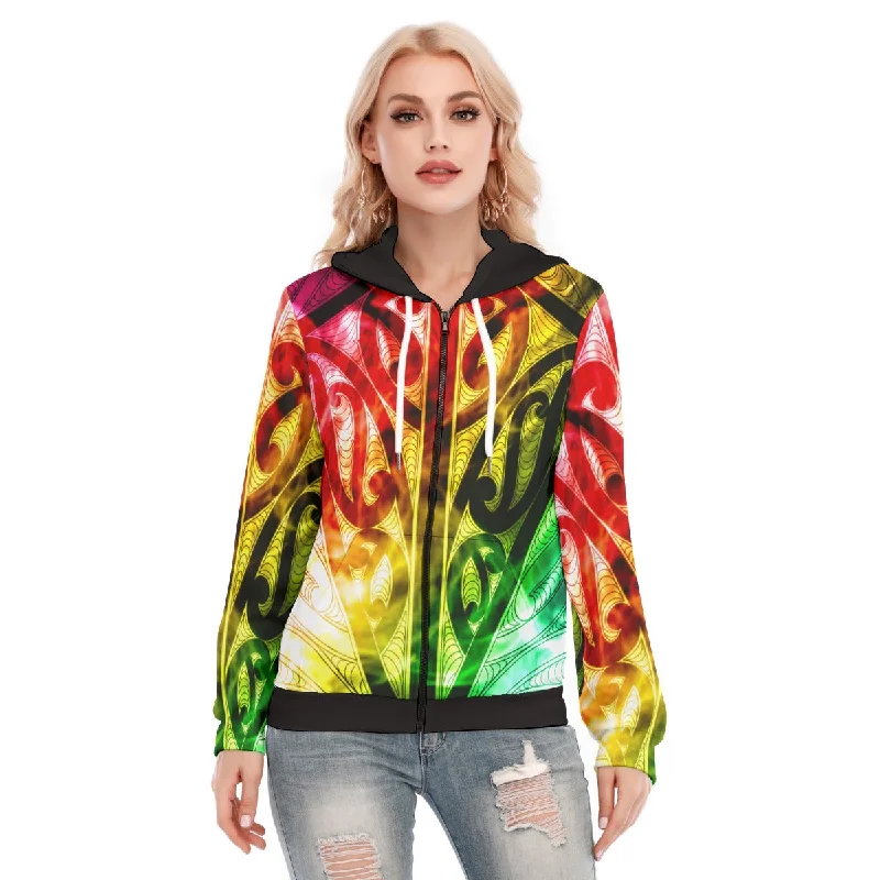 Lightweight graphic hoodie red -All-Over Print Women's Hoodie With Zipper