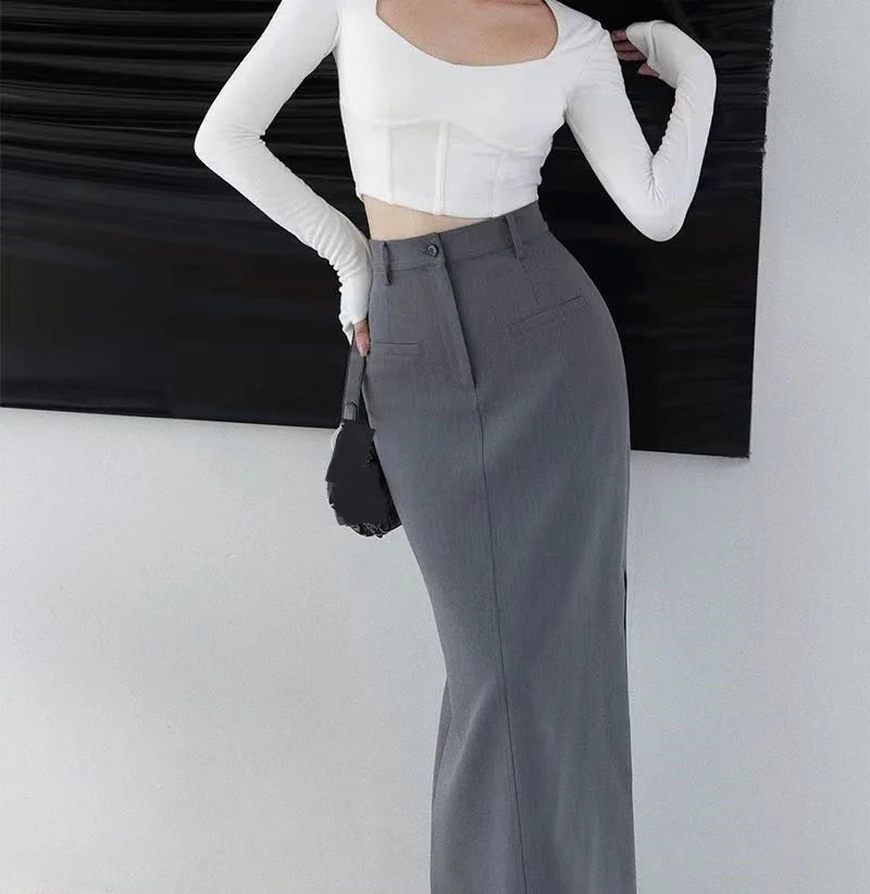 meditation skirts calm -Wrap Hip High Waist New Workwear Office Lady Side Split Sheath Skirt