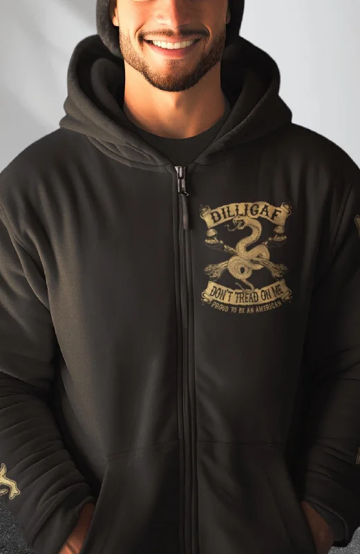 Cropped fleece hoodie black -Don't tread tan snake Zip Up Hoody