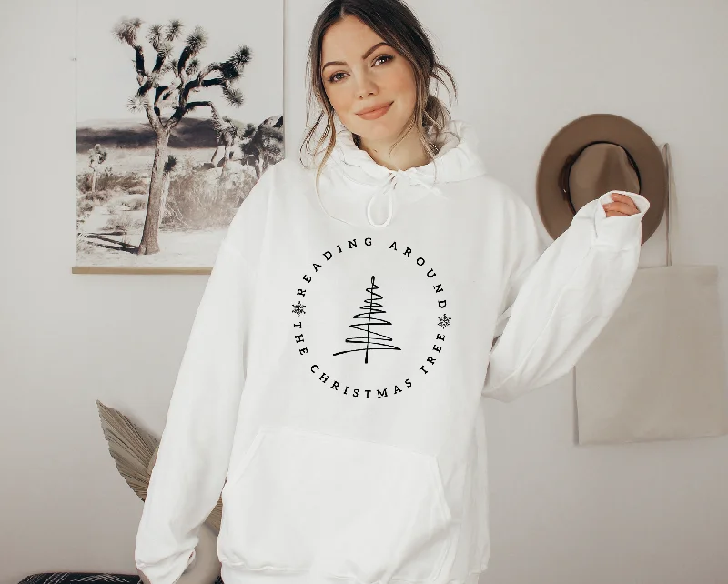 Lightweight graphic hoodie grey -reading around the christmas tree hoodie