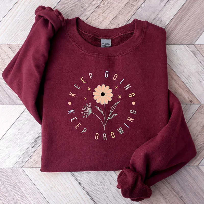 Lightweight graphic sweatshirts pink -Keep Going Keep Growing Floral Sweatshirt