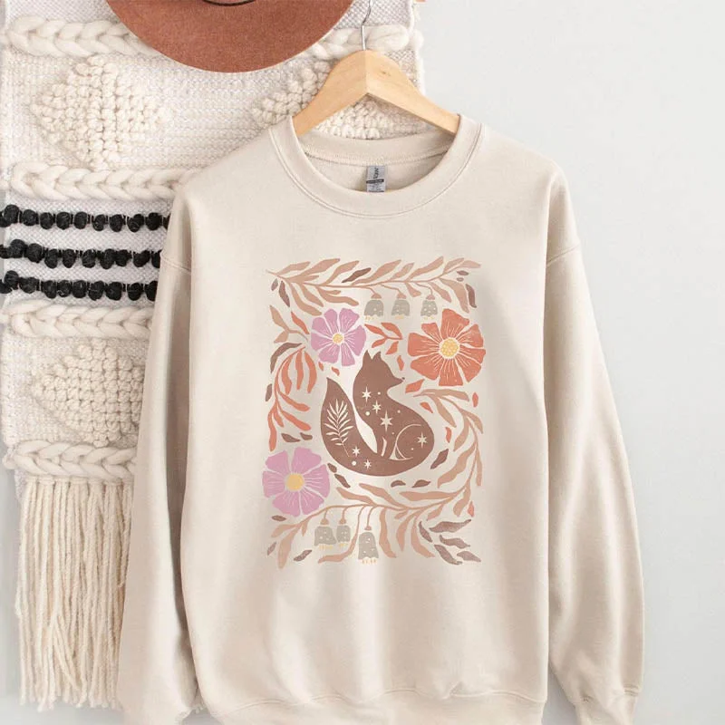 Custom crewneck sweatshirts grey -Boho Fall Cute Flower Sweatshirt