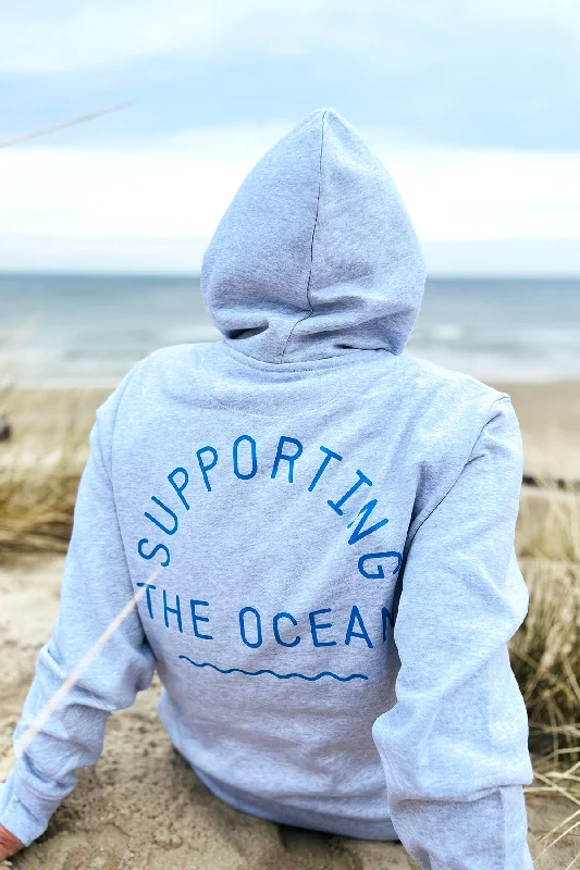 Embroidered cotton hoodie blue -Hoodie "Supporting the Ocean"