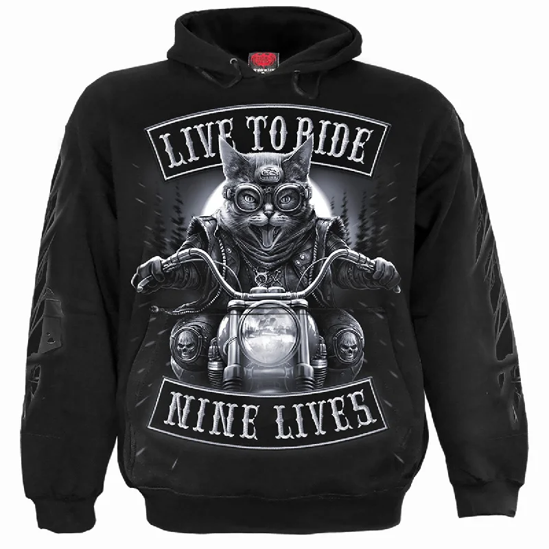 Thick pullover hoodie beige -NINE LIVES - Hoody Black