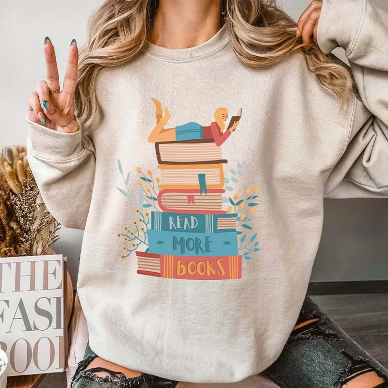 Bold cotton sweatshirts black -Reading Girl  Bookworm Top Sweatshirt