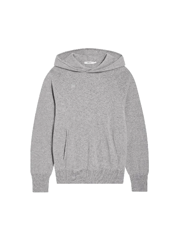 Embroidered zip-up hoodie black -Womens Recycled Cashmere Hoodie—pale grey melange