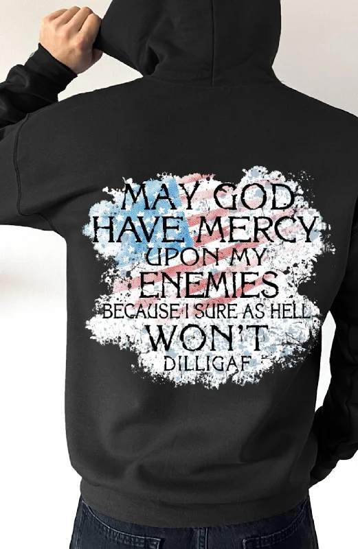 Striped pullover hoodie beige -God have mercy Pullover Hoodie