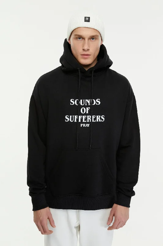 Striped fleece hoodie green -Sounds of Sufferers Pray / Oversized Pullover Hoodie