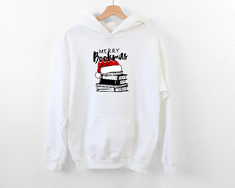 Retro fleece hoodie white -merry bookmas hoodie