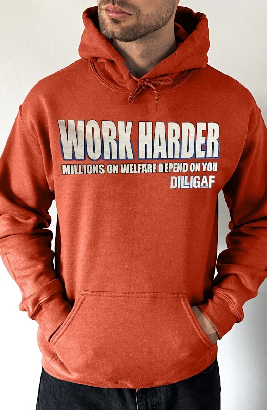 Retro cotton hoodie beige -Work Harder Pullover Hoodie