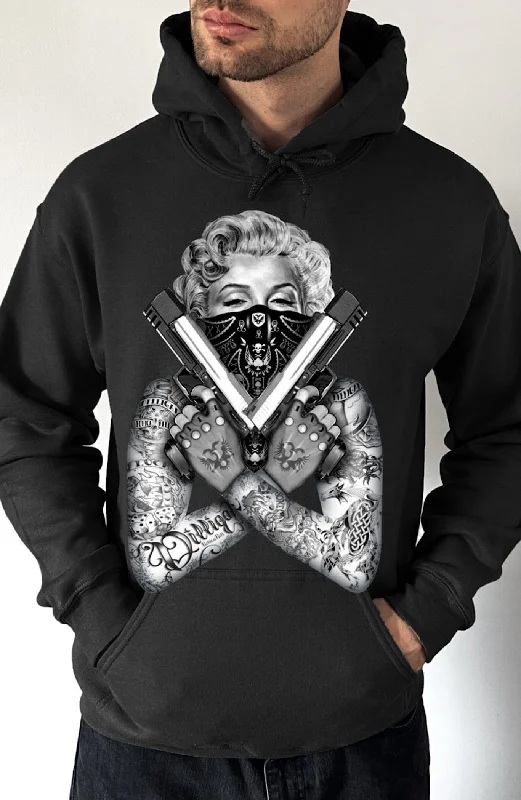 Embroidered cotton hoodie black -Marilyn Attitude Pullover Hoodie