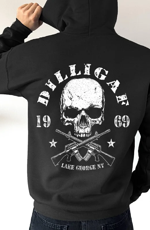 Plain fleece hoodie white -Skull w/ Guns Pullover Hoodie