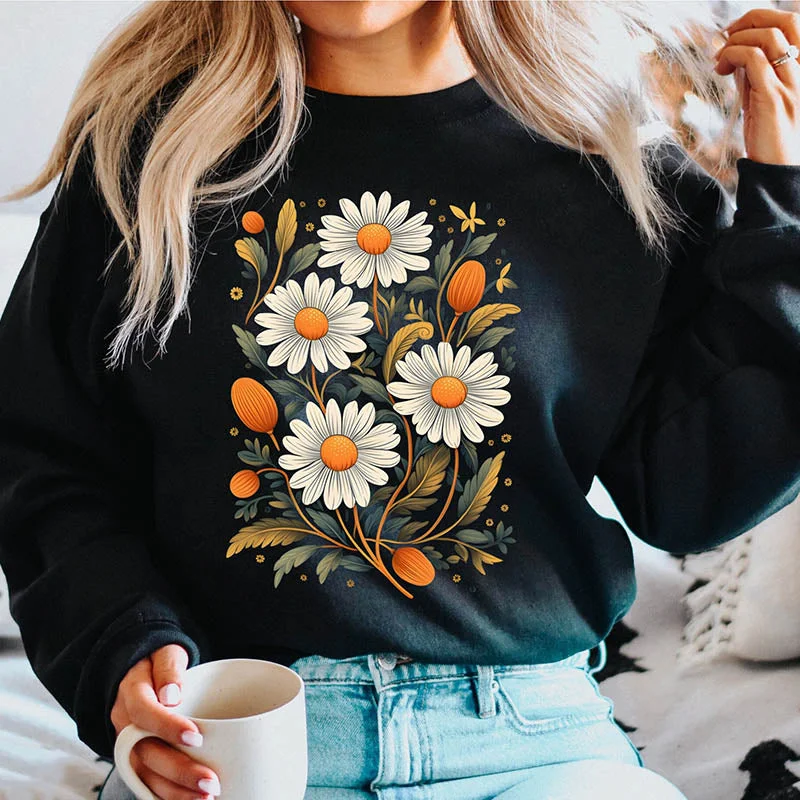 Soft graphic sweatshirts navy -Boho Daisy Wildflower Nature Sweatshirt