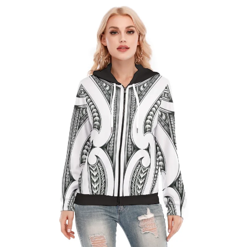 Thick pullover hoodie grey -All-Over Print Women's Hoodie With Zipper