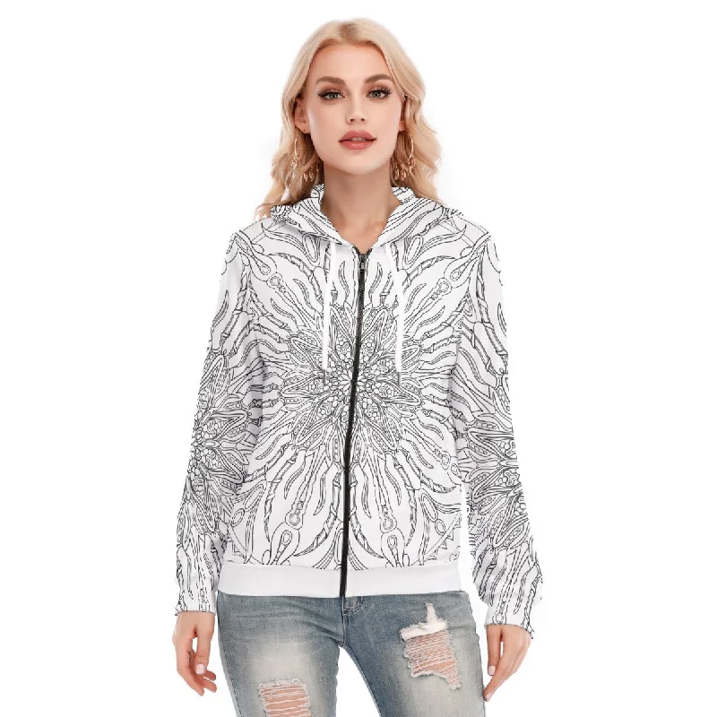 Cropped cotton hoodie grey -All-Over Print Women's Hoodie With Zipper