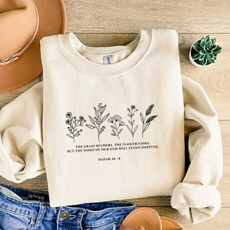 Minimalist fleece sweatshirts beige -Wild Flowers Religious Gift Sweatshirt