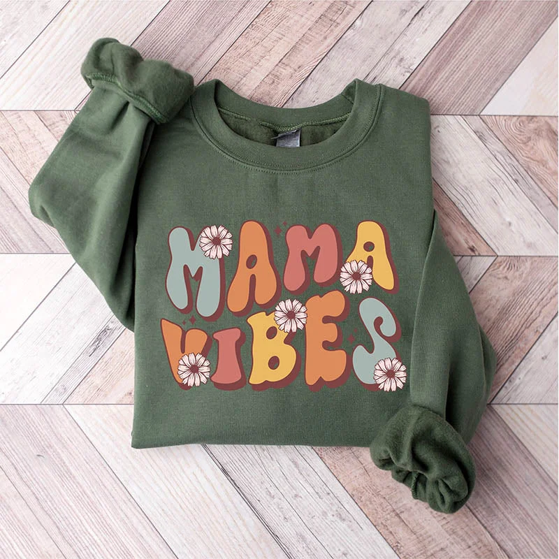 Cozy cotton sweatshirts beige -Mama Vibes Mother's Day Sweatshirt