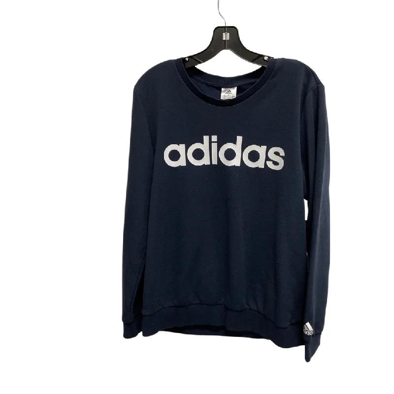 Long crewneck sweatshirts navy -Athletic Sweatshirt Crewneck By Adidas In Navy, Size: L