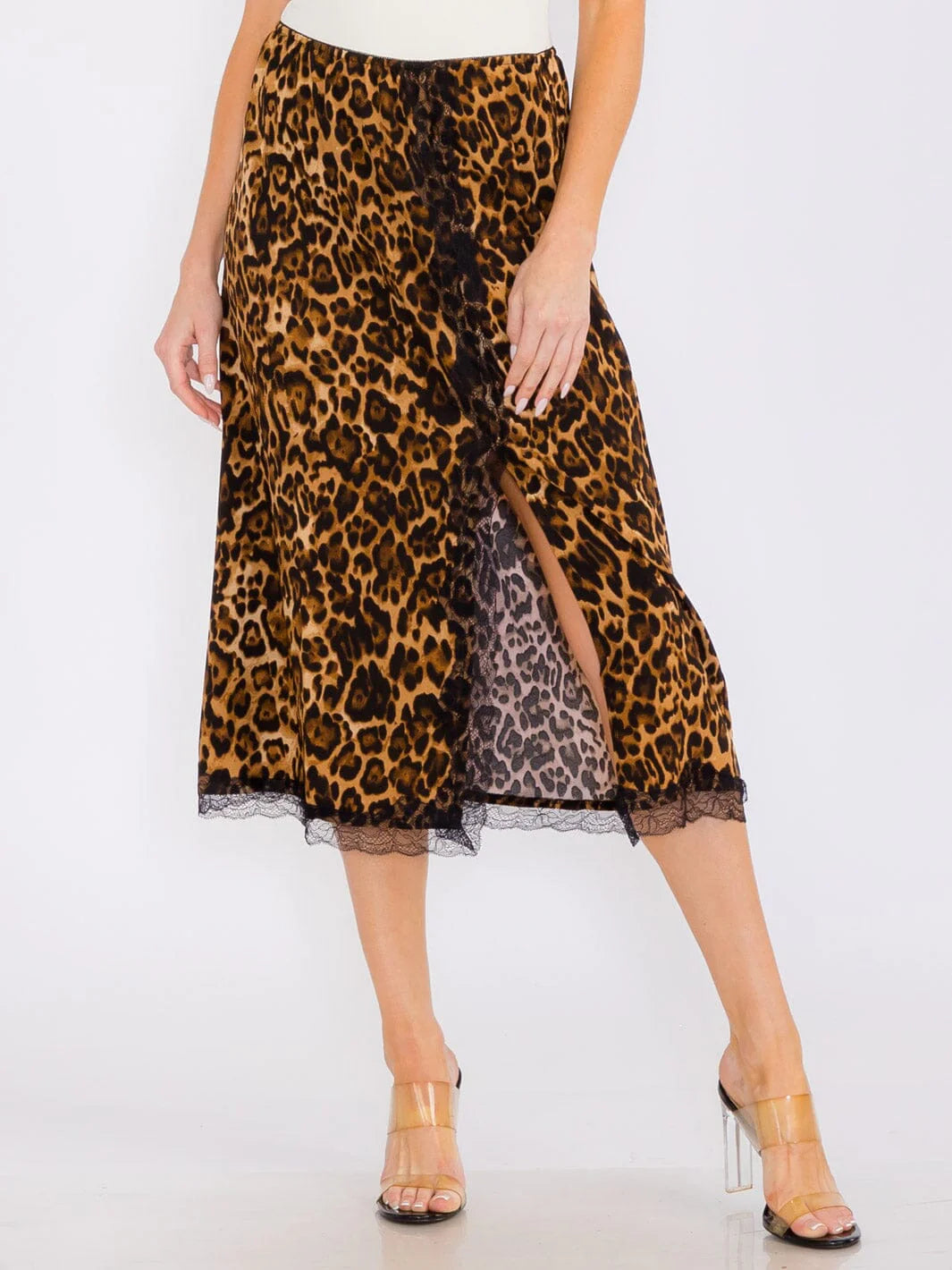 groomsmen skirts -Animal Print Slit Lace Midi Skirt