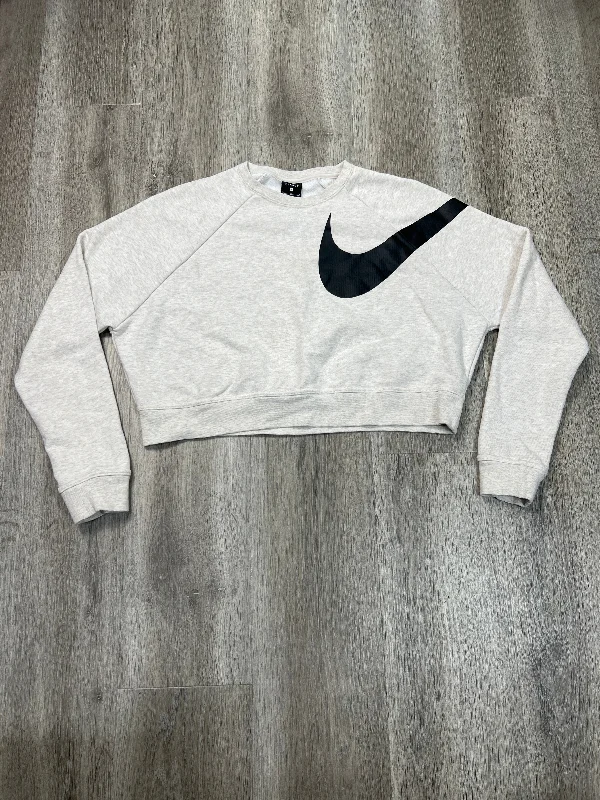 Embroidered pullover sweatshirts blue -Athletic Sweatshirt Crewneck By Nike Apparel In White, Size: S