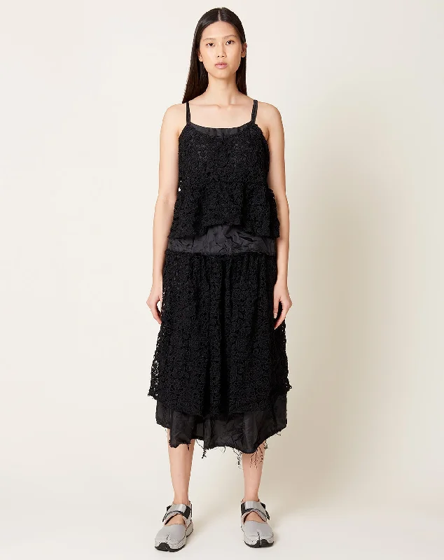 foil print skirts -Black Chemical Lace Tafetta Skirt