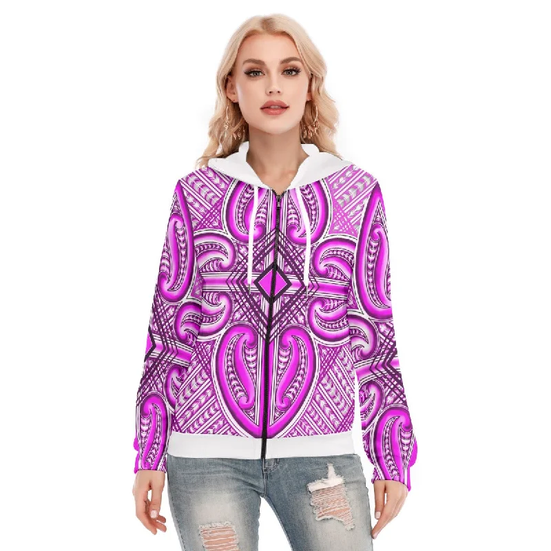 Oversized pullover hoodie white -All-Over Print Women's Hoodie With Zipper