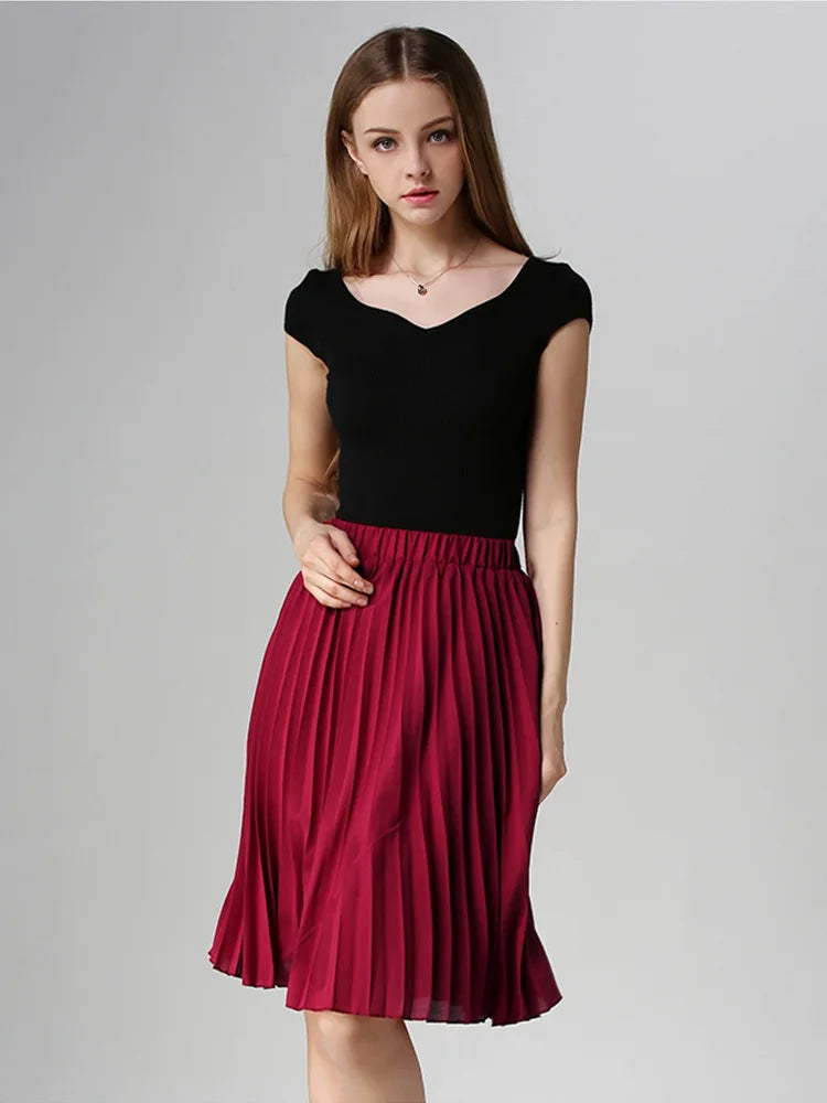 80s style skirts -Chiffon Pleated Vintage High Waist Tutu Midi Rokken Summer Style Skirt