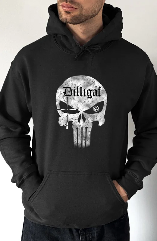 Soft zip-up hoodie white -Dilligaf Punisher Pullover Hoodie