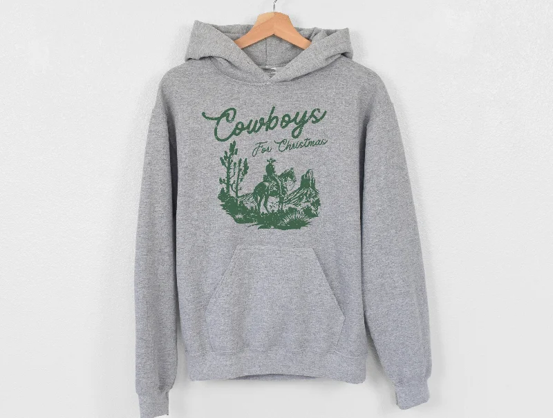 Cozy graphic hoodie grey -cowboys for christmas hoodie