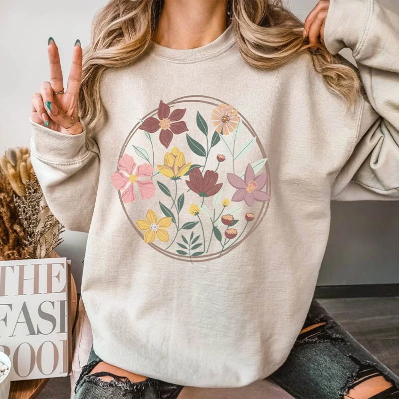 Cozy crewneck sweatshirts white -Wildflowers Feminine Lover Sweatshirt