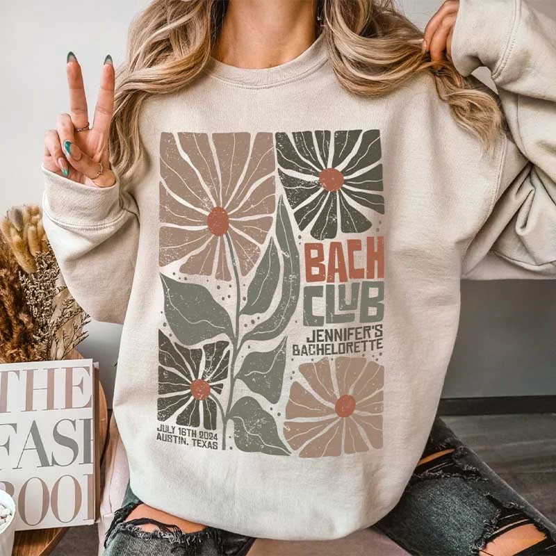 Bold cotton sweatshirts black -Bach Club Floral Bridal Party Sweatshirt