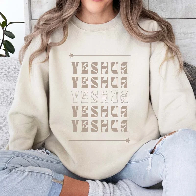 Vintage crewneck sweatshirts women -Yeshua Bible Verse Merch Sweatshirt