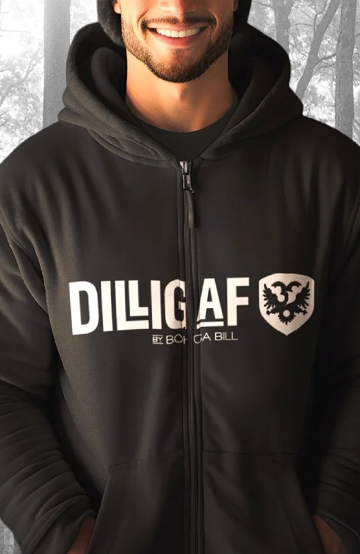 Embroidered fleece hoodie navy -Dilligaf Classic Zip Up Hoody