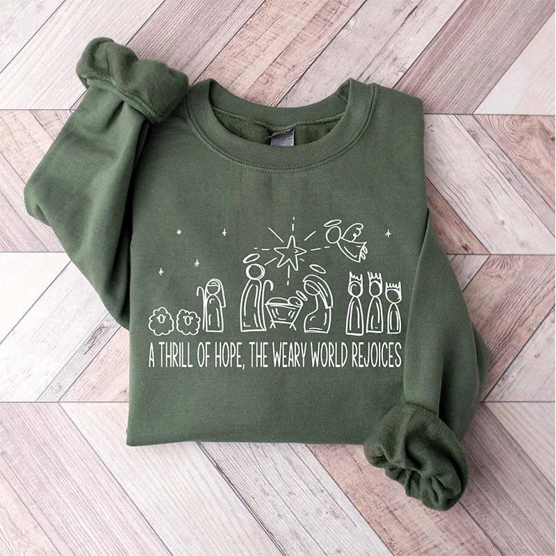 Embroidered fleece sweatshirts green -Christian True Story Nativity Sweatshirt