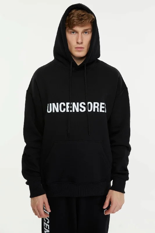 Plain fleece hoodie white -Uncensored / Oversized Pullover Hoodie