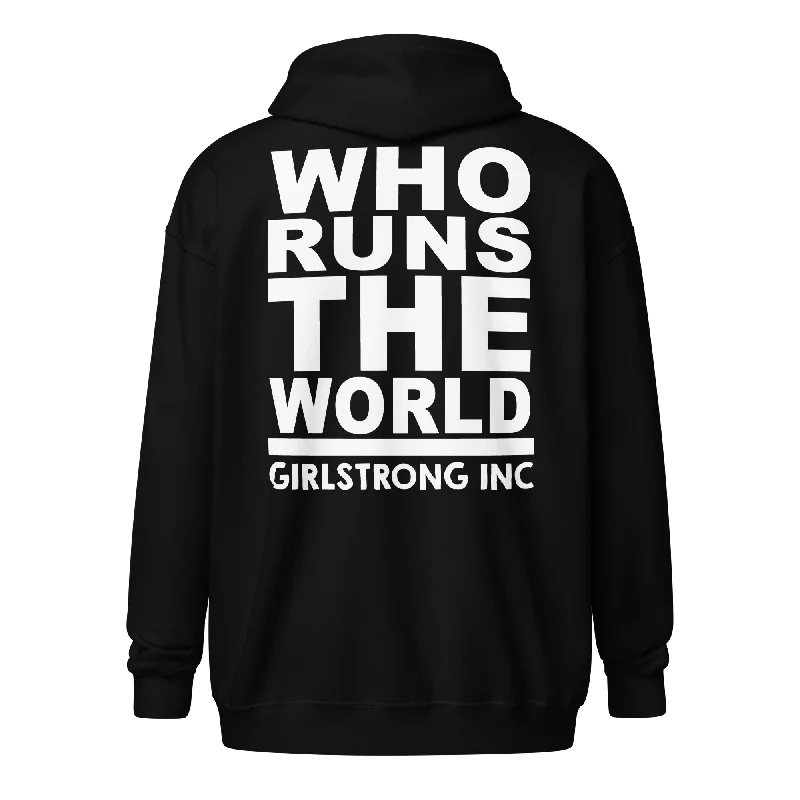 Cropped graphic hoodie blue -GS GRAPHIX FLEECE ZIP HOODIE - WHO RUNS THE WORLD