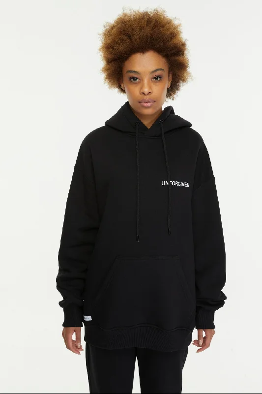 Embroidered fleece hoodie navy -Unforgiven / Oversized Pullover Hoodie