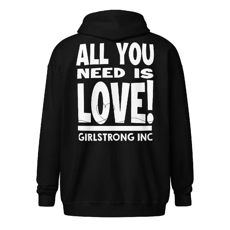 Embroidered zip-up hoodie grey -GS GRAPHIX FLEECE ZIP HOODIE - ALL YOU NEED IS LOVE!