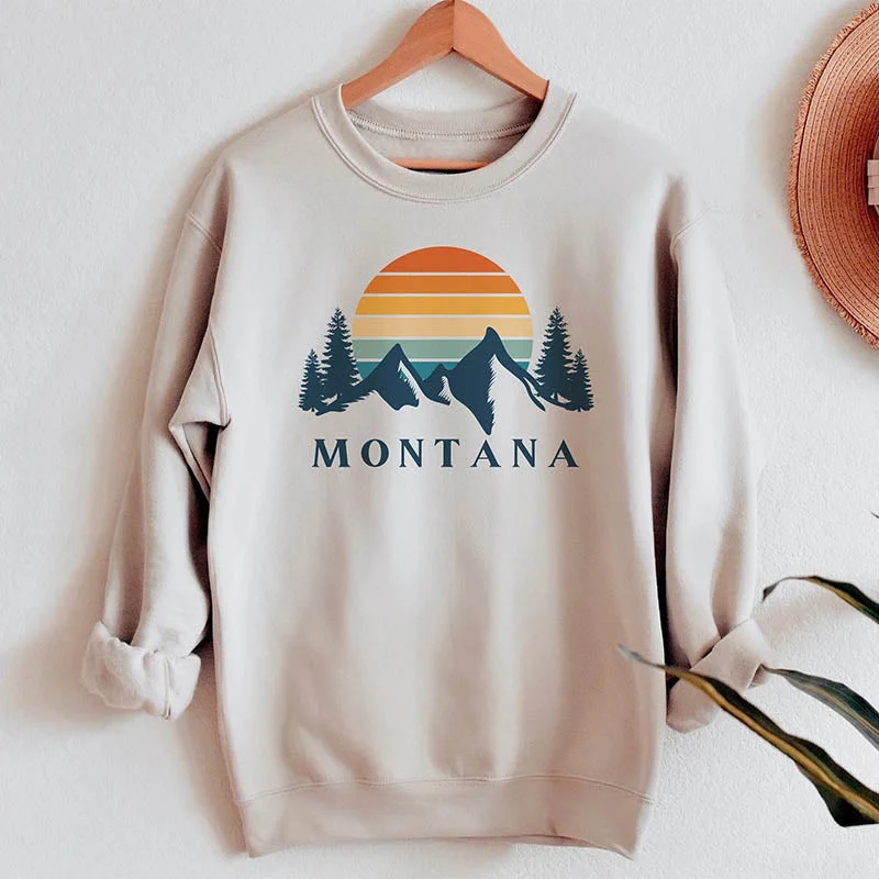 Cropped cotton sweatshirts grey -Montana Mountains Hiking Sweatshirt