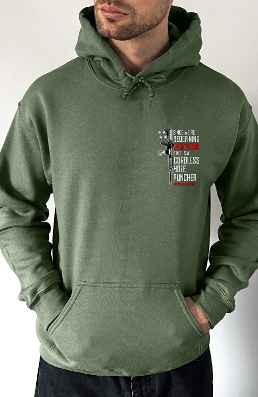 Striped fleece hoodie green -Simple Cordless Hole Puncher Pullover Hoodie