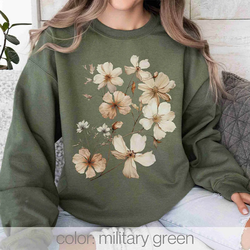 Oversized cotton sweatshirts grey -Winte Wildflowers Minimalist Sweatshirt