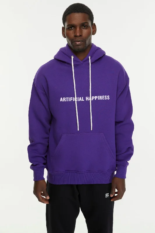 Cropped fleece hoodie black -Artificial Happiness / Oversized Pullover Hoodie