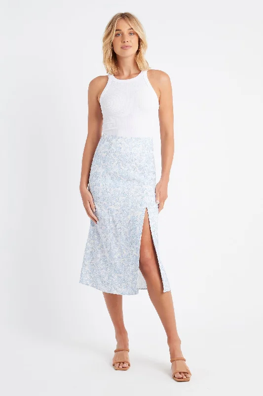 faded denim skirts -Darcy Split Skirt