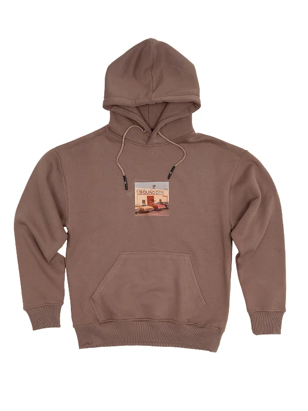 Embroidered cotton hoodie beige -Sound City / Oversized Pullover Hoodie