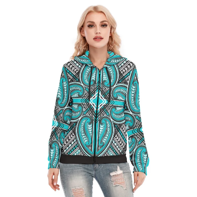 Cozy zip-up hoodie blue -All-Over Print Women's Hoodie With Zipper