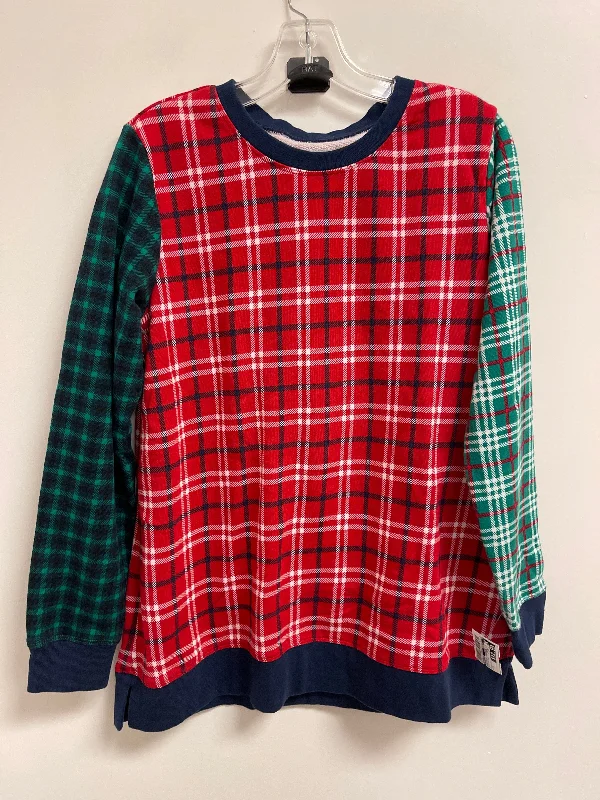 Long crewneck sweatshirts blue -Sweatshirt Crewneck By Lands End In Plaid Pattern, Size: M