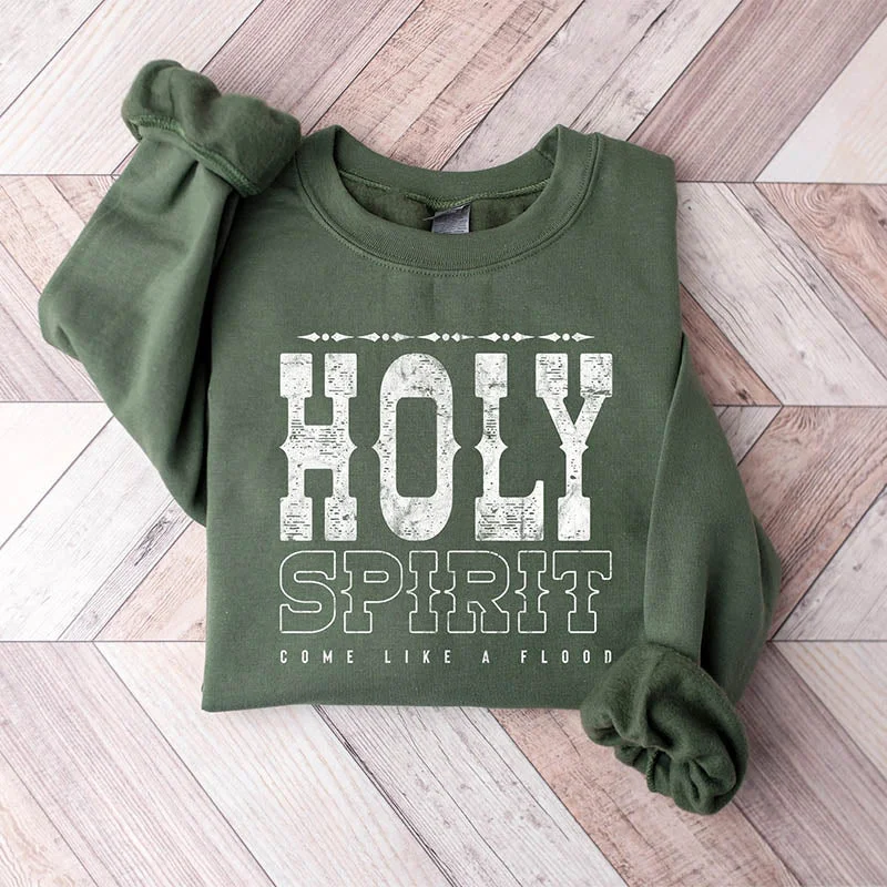 Retro crewneck sweatshirts green -Western Christian Holy Spirit Sweatshirt