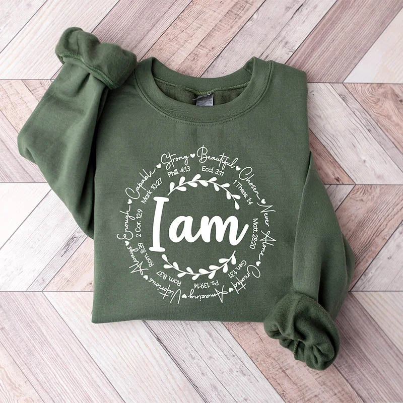 Vintage crewneck sweatshirts red -I'am Inspiration Religious Sweatshirt