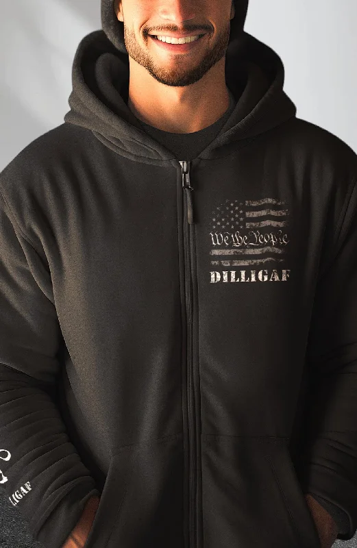 Embroidered zip-up hoodie black -We the People Zip Up Hoody