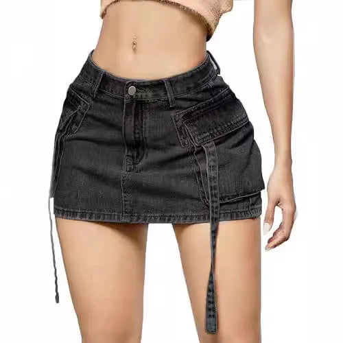 bamboo skirts eco -Sexy Short Slim Fit Casual Regular Elegant Splice Denim High Waist Hip Wrap A-Line Skirt